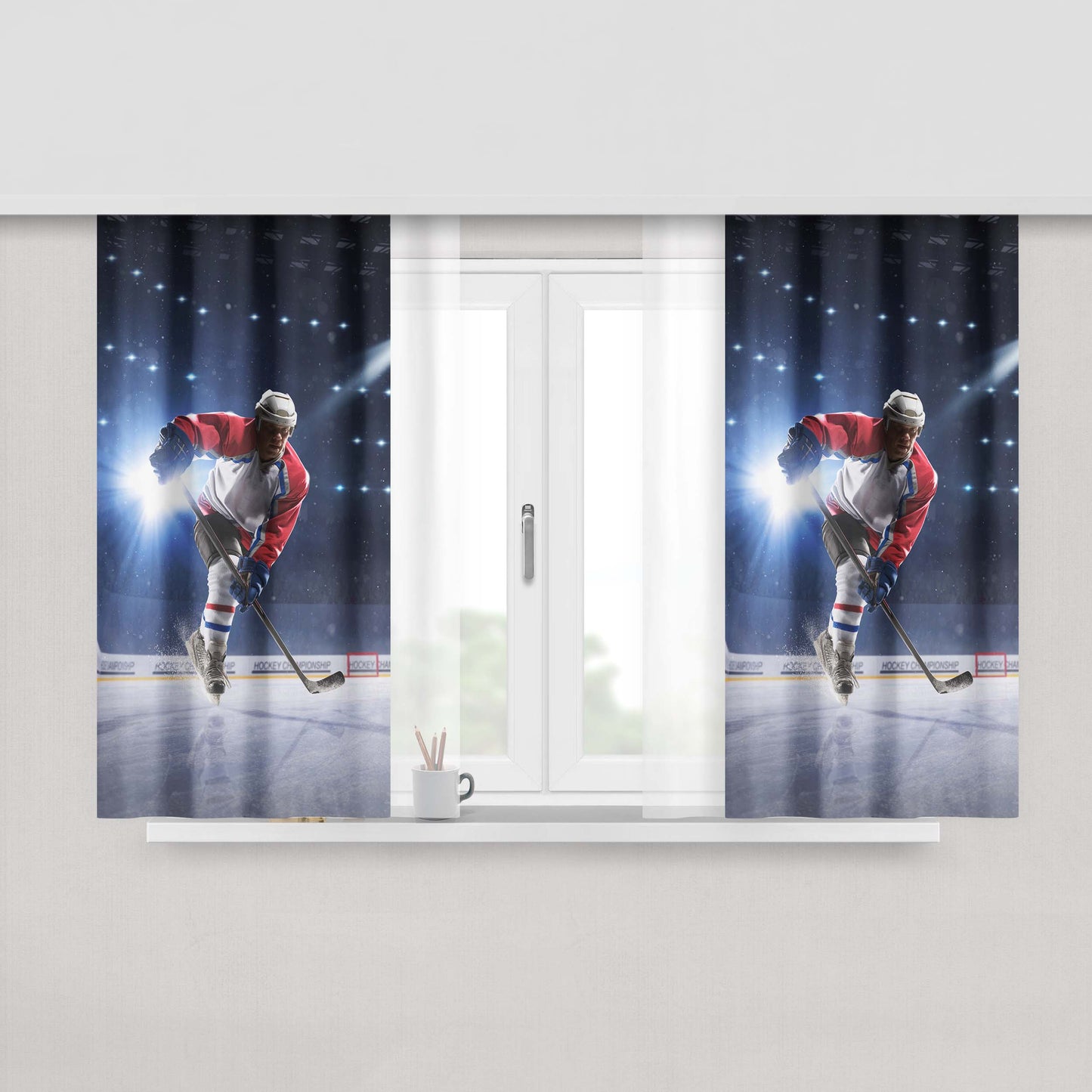 Hockey Man Ice Uniform Peach Skin Window Curtains