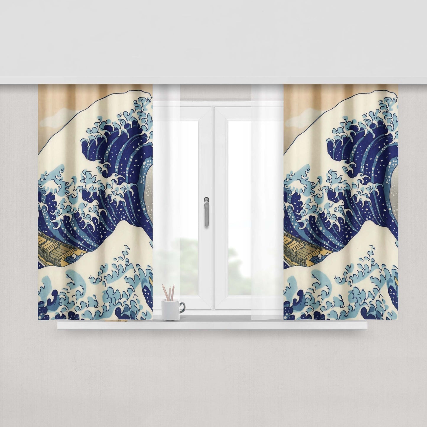 Hokusai Great Wave Art Peach Skin Window Curtains