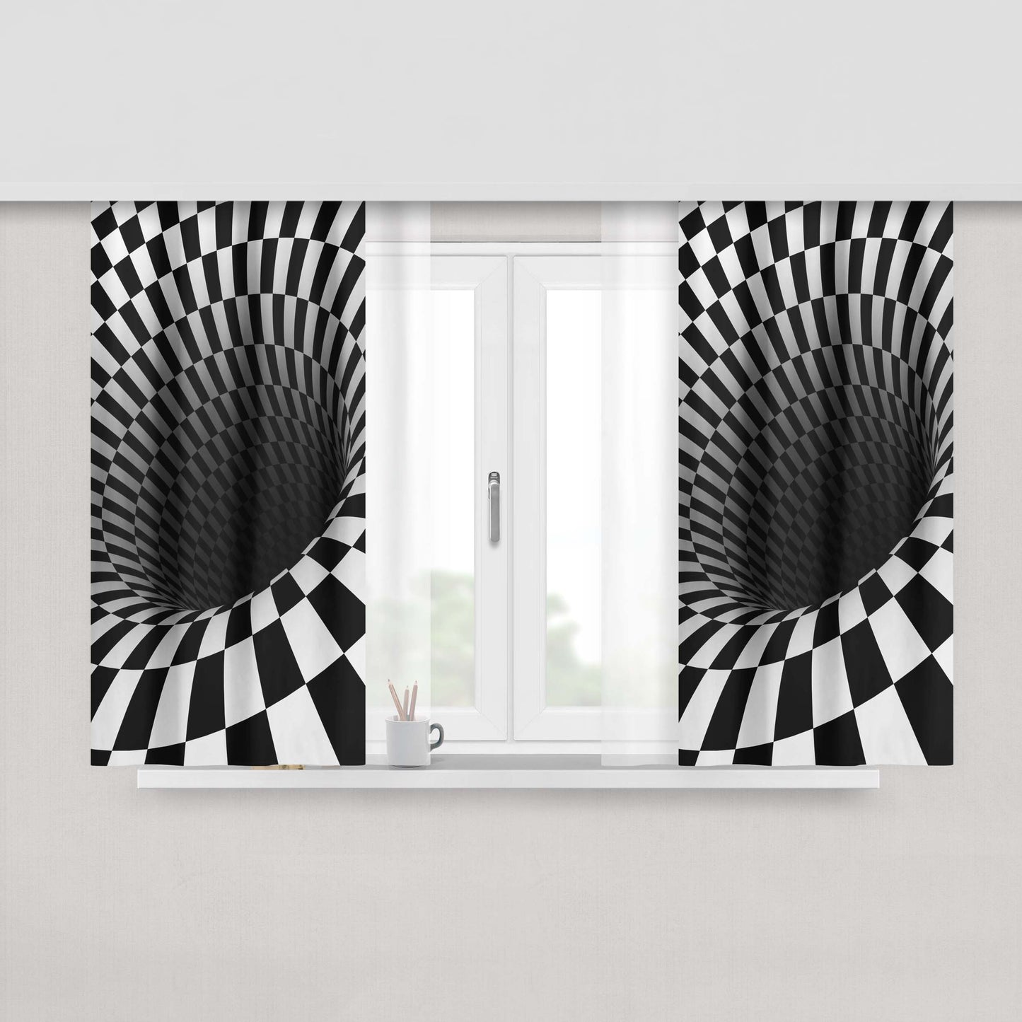 Hole Black White- Peach Skin Window Curtains