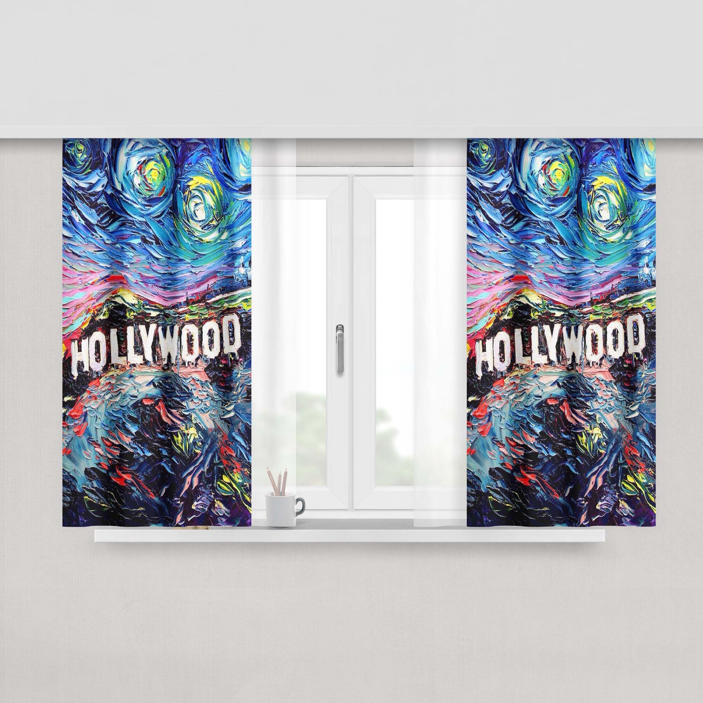 Hollywood Paint Art Poster Peach Skin Window Curtains