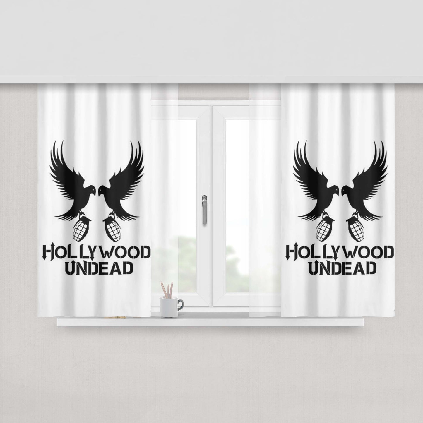 Hollywood Undead Couple Bird Peach Skin Window Curtains