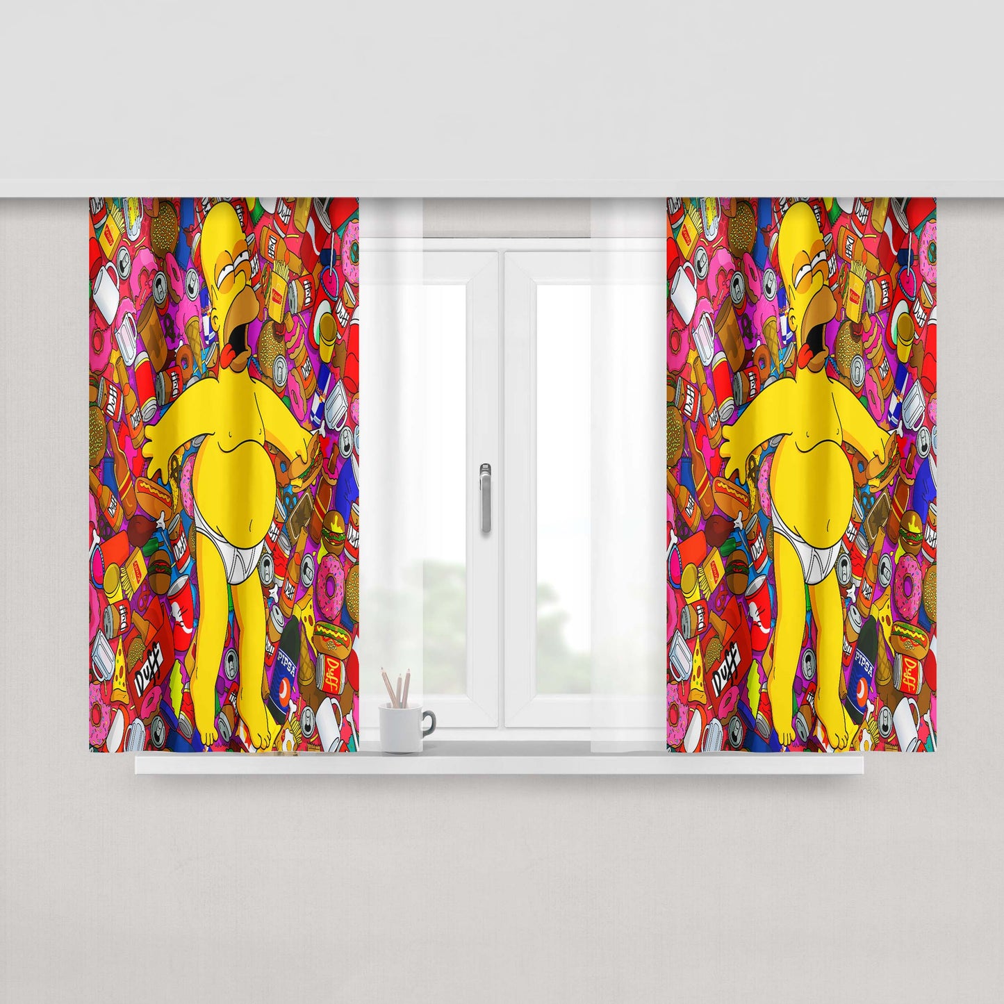 Homer Faint Simpson Cartoon Peach Skin Window Curtains