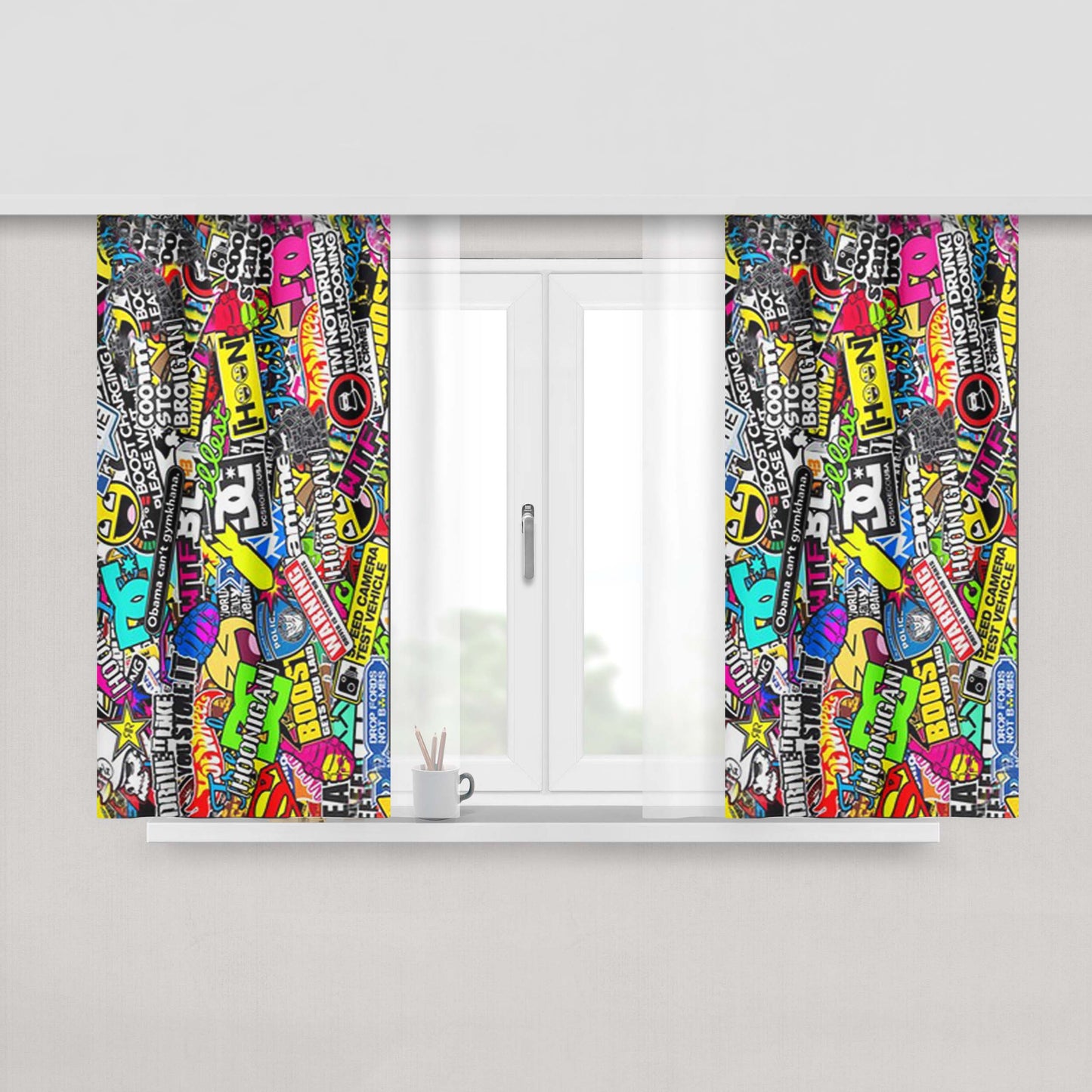 Hoonigan Sticker Boombing Peach Skin Window Curtains