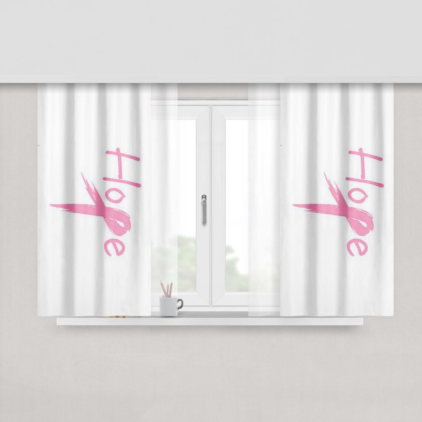 Hope Pink Ribbon Peach Skin Window Curtains