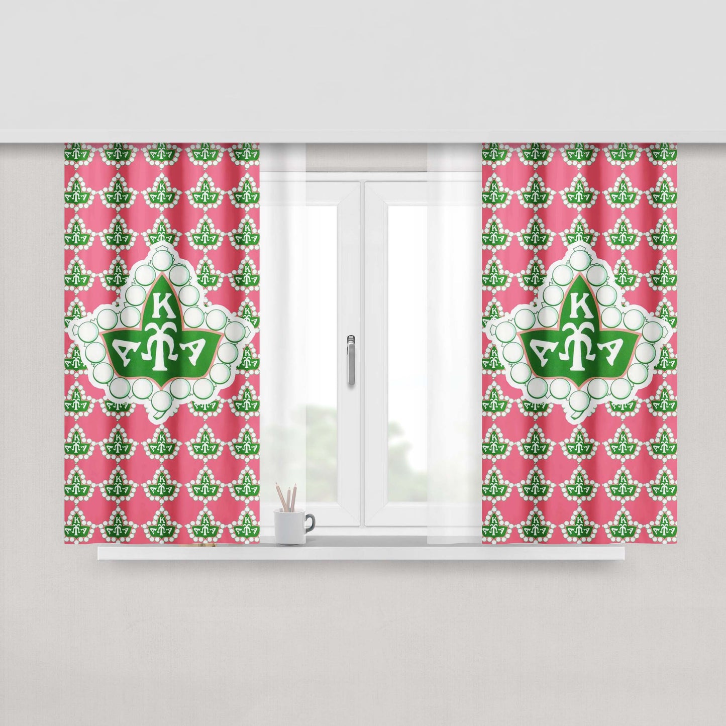 Hot Aka Pink And Green Peach Skin Window Curtains