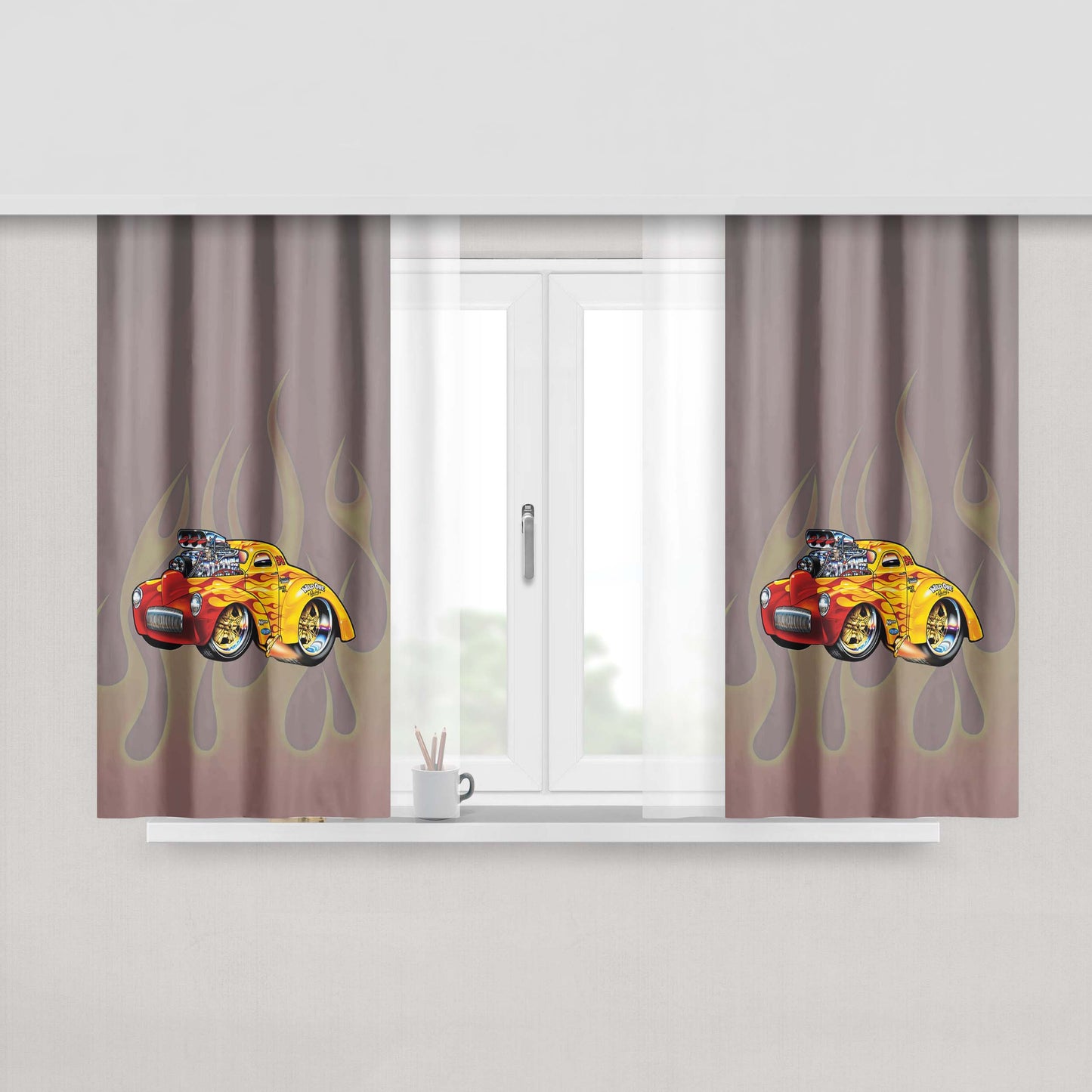 Hot Rod Classic Muscle Car Peach Skin Window Curtains