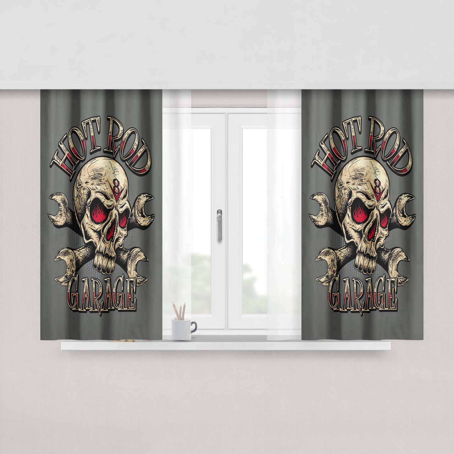 Hotrod Garage Peach Skin Window Curtains