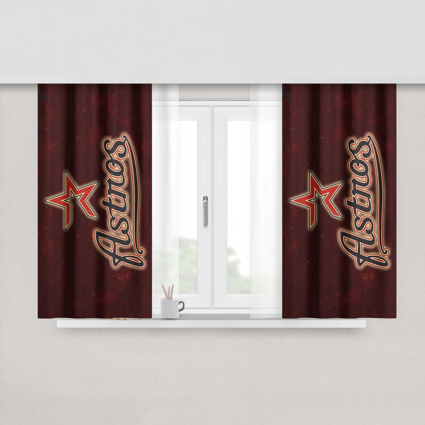 Houston Astros In Galaxy Peach Skin Window Curtains