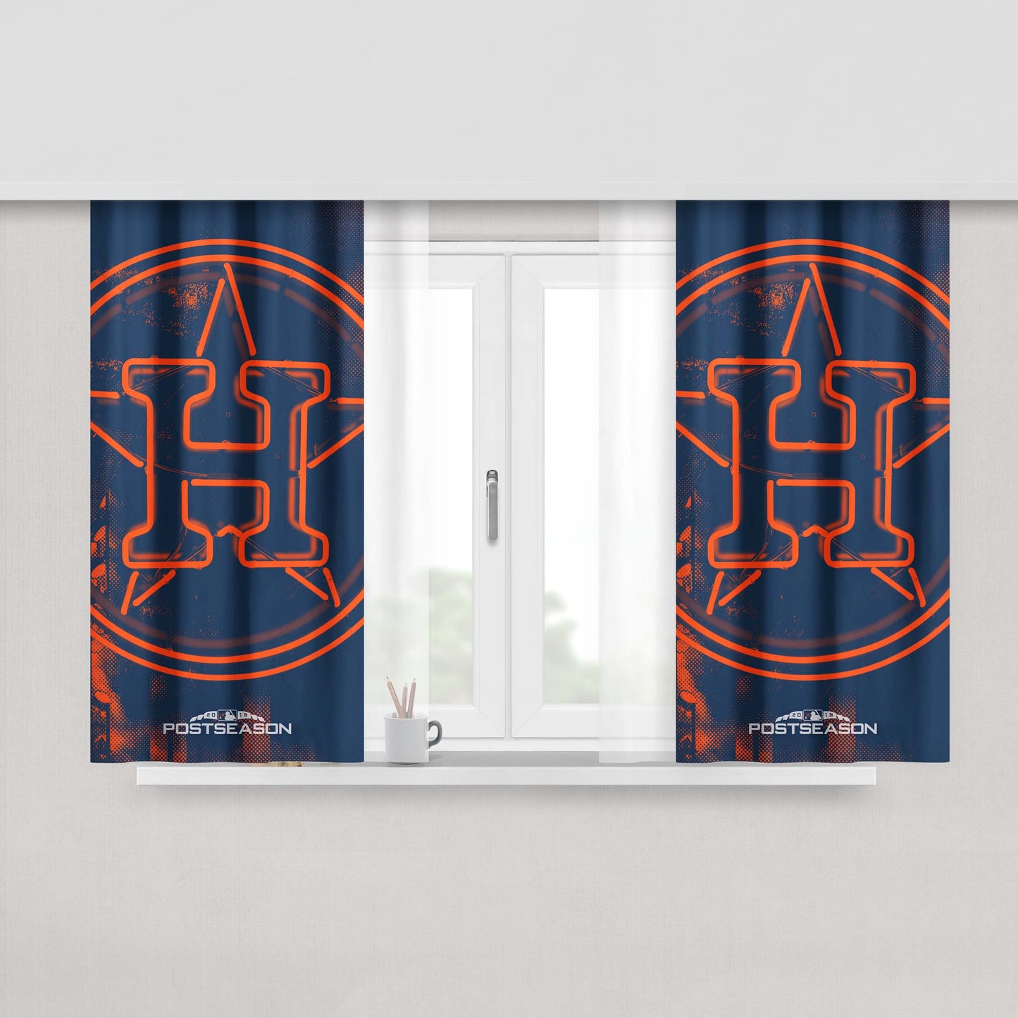 Houston Astros Mlb Wallpaper Peach Skin Window Curtains