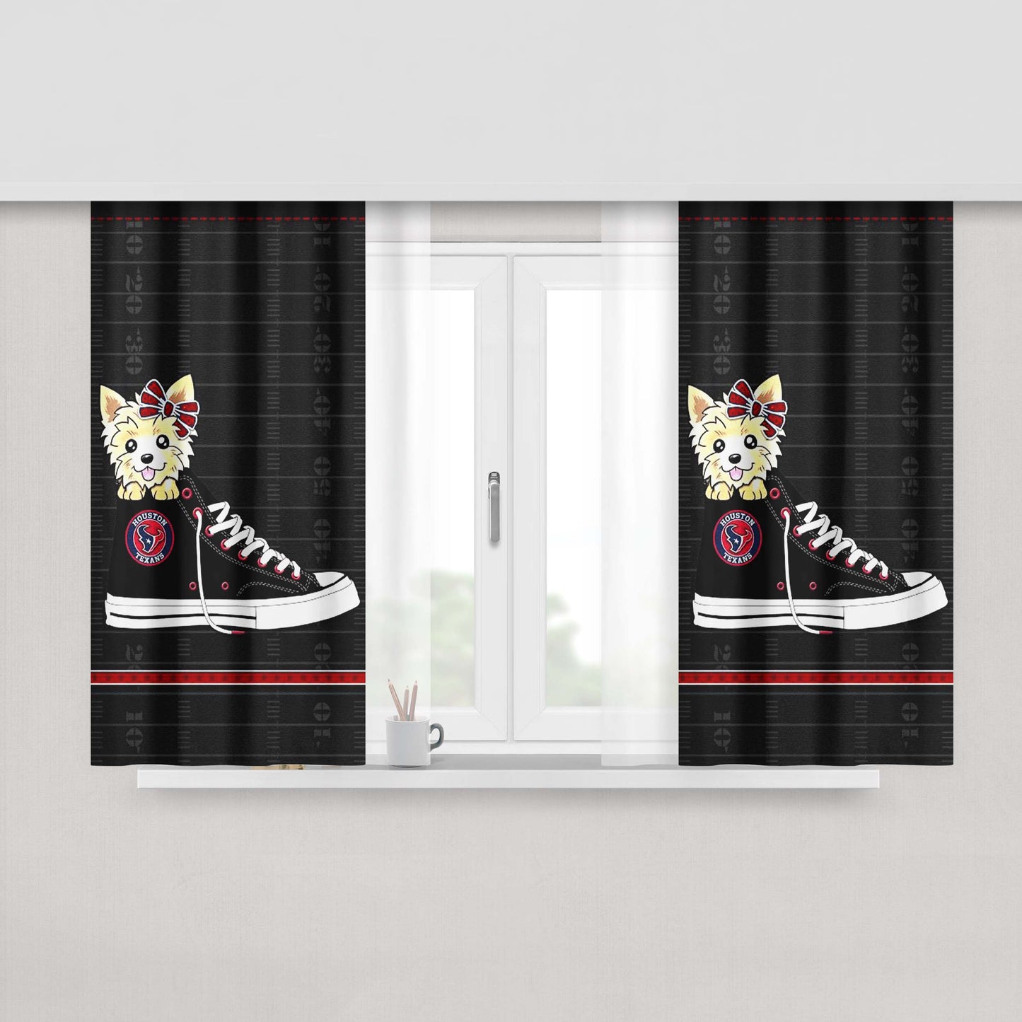 Houston Texans High Waist And Dog Peach Skin Window Curtains