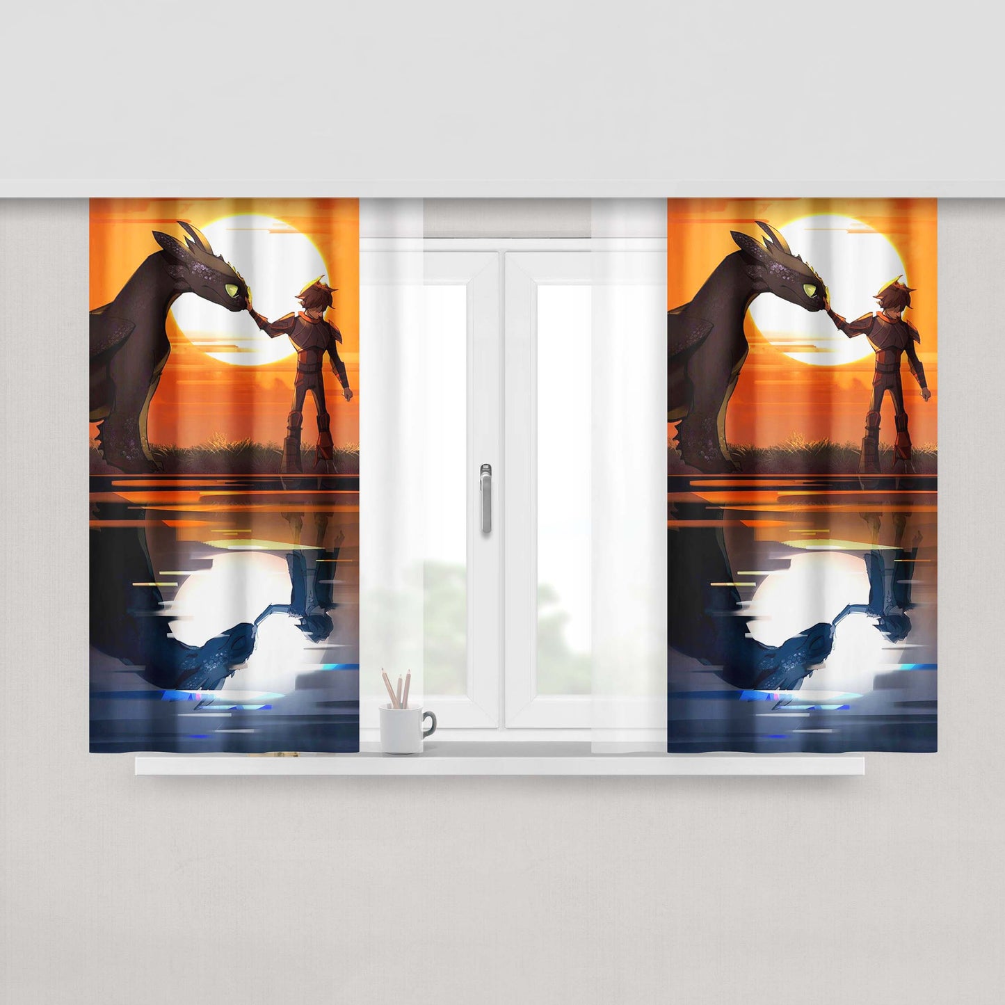 How To Train Dragon Night Siluet Peach Skin Window Curtains