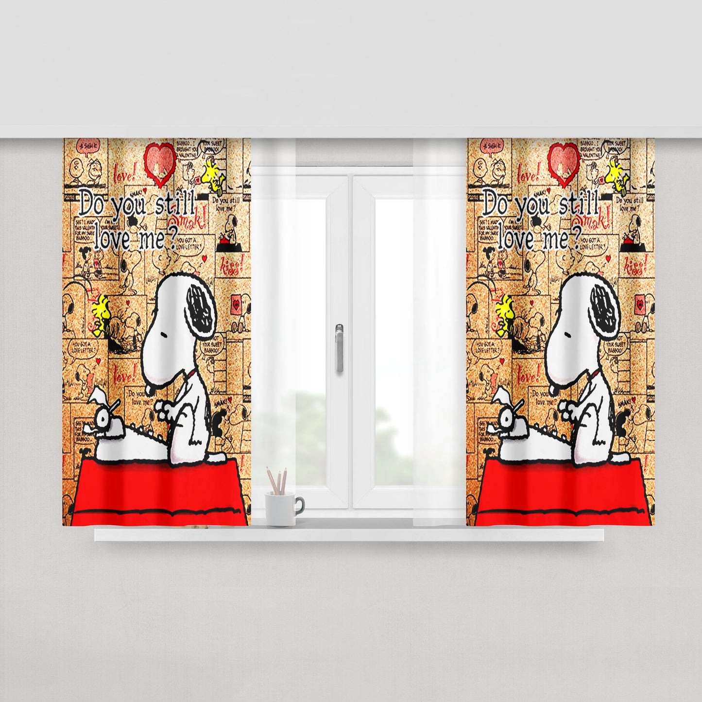 Do You Still Love Me Snoopy Peach Skin Window Curtains