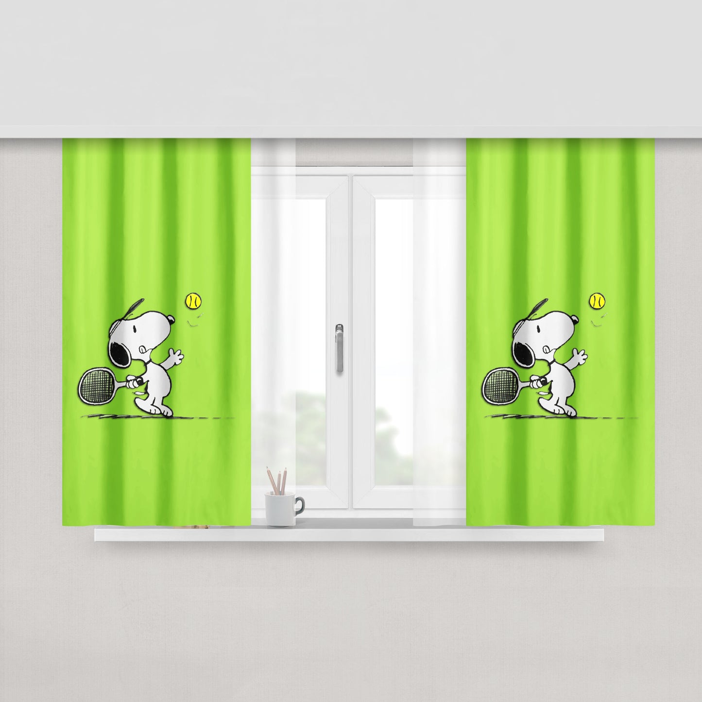 Funny Snoopy Play Tennis Peach Skin Window Curtains