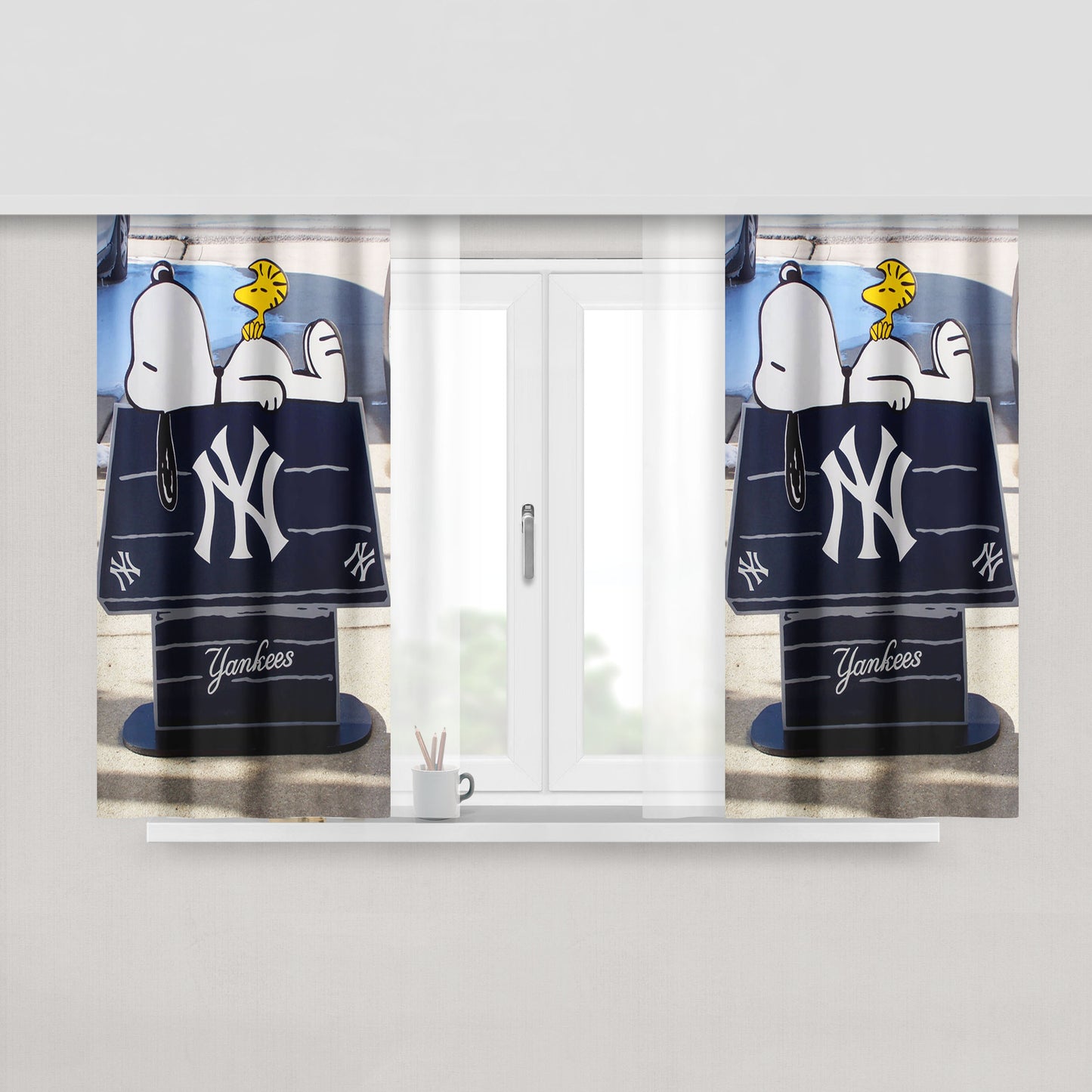 New York Yankees Logos And Uniforms Snoopy Peach Skin Window Curtains
