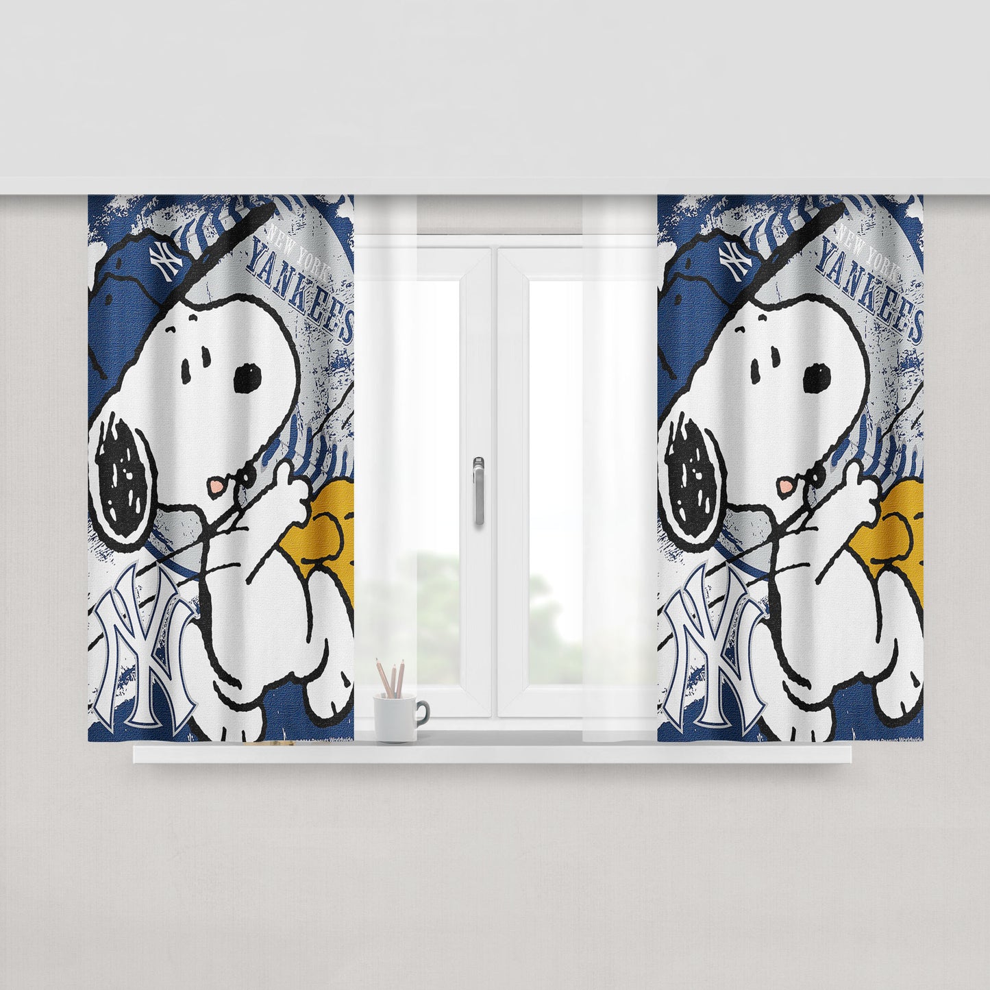 New York Yankees Snoopy Peach Skin Window Curtains