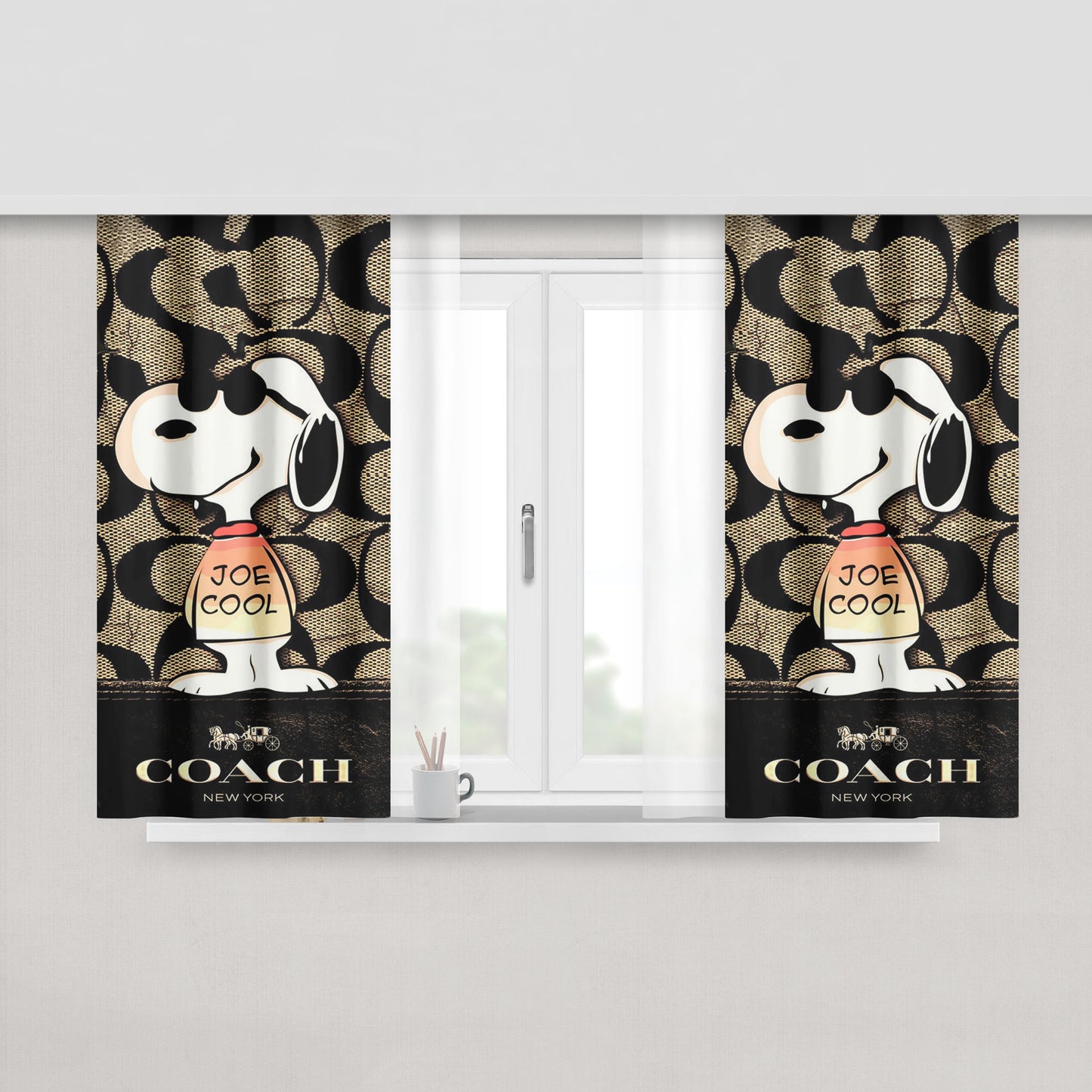 Nice Coach Snoopy Peach Skin Window Curtains