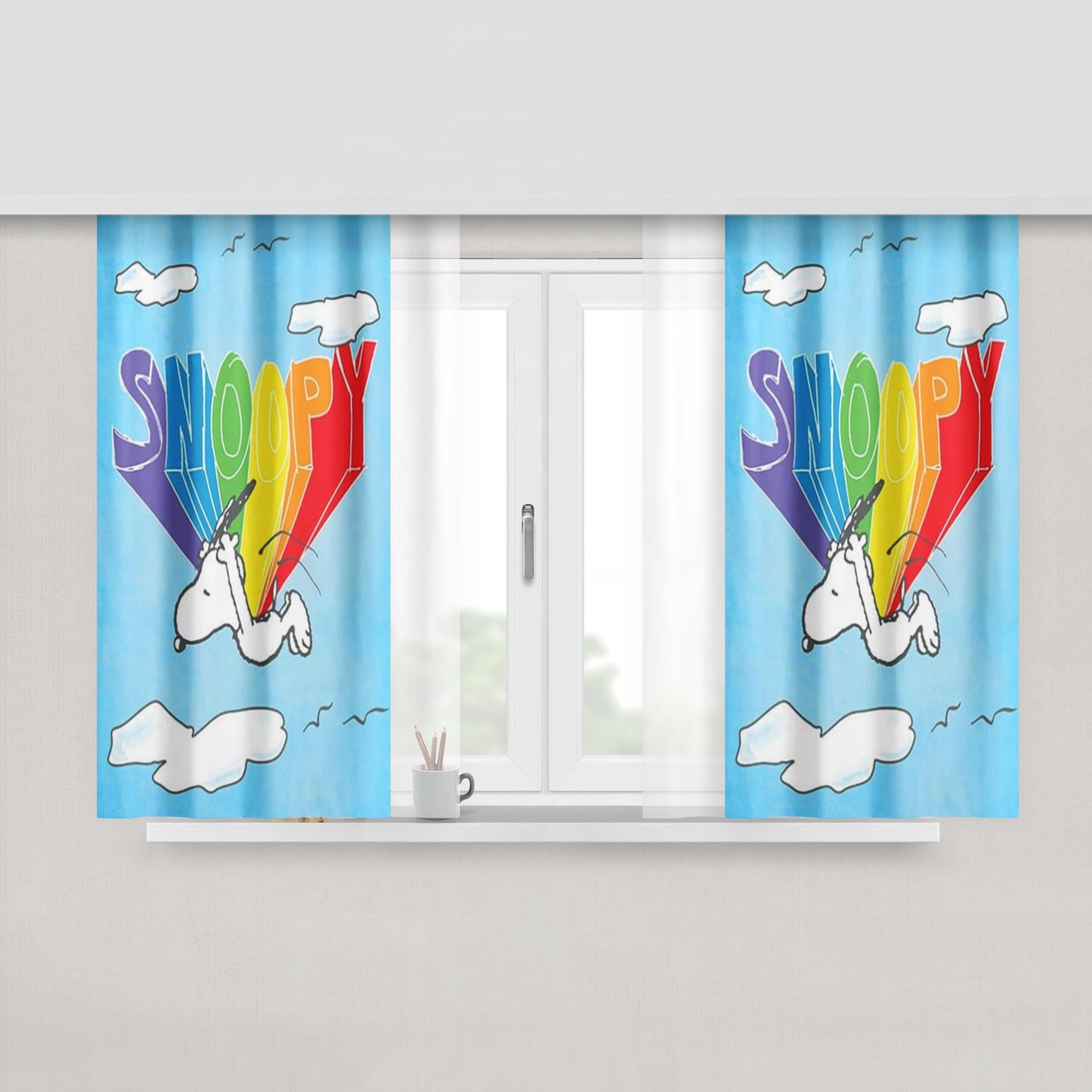 Peanuts Flying Snoopy Peach Skin Window Curtains