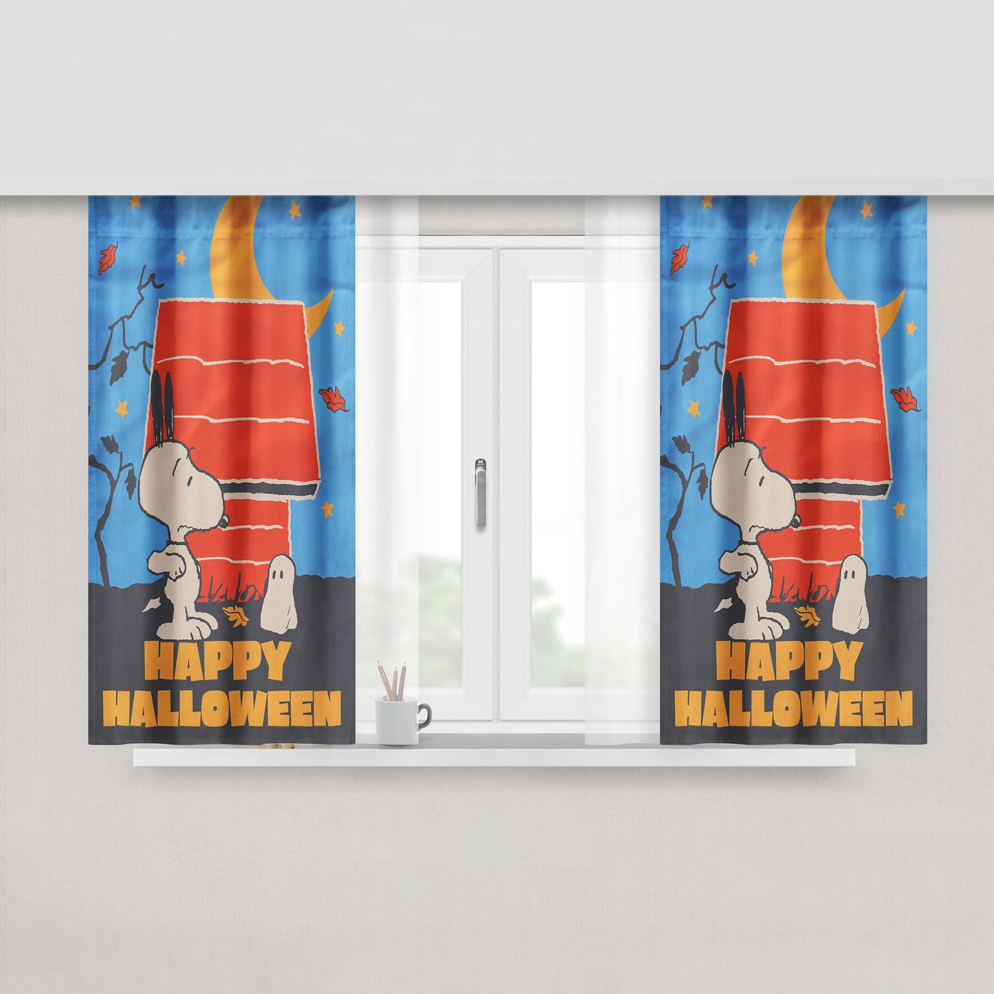 Peanuts Snoopy Ghost Happy Halloween Peach Skin Window Curtains