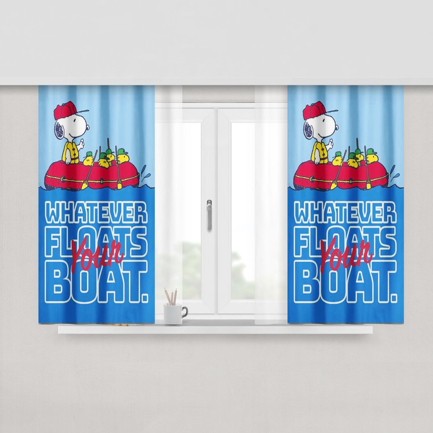 Peanuts Whatever Floats Your Boat Snoopy Peach Skin Window Curtains