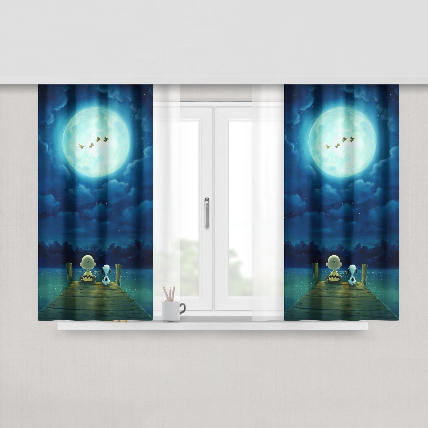 Snoopy And Charlie Brown Friends Peach Skin Window Curtains