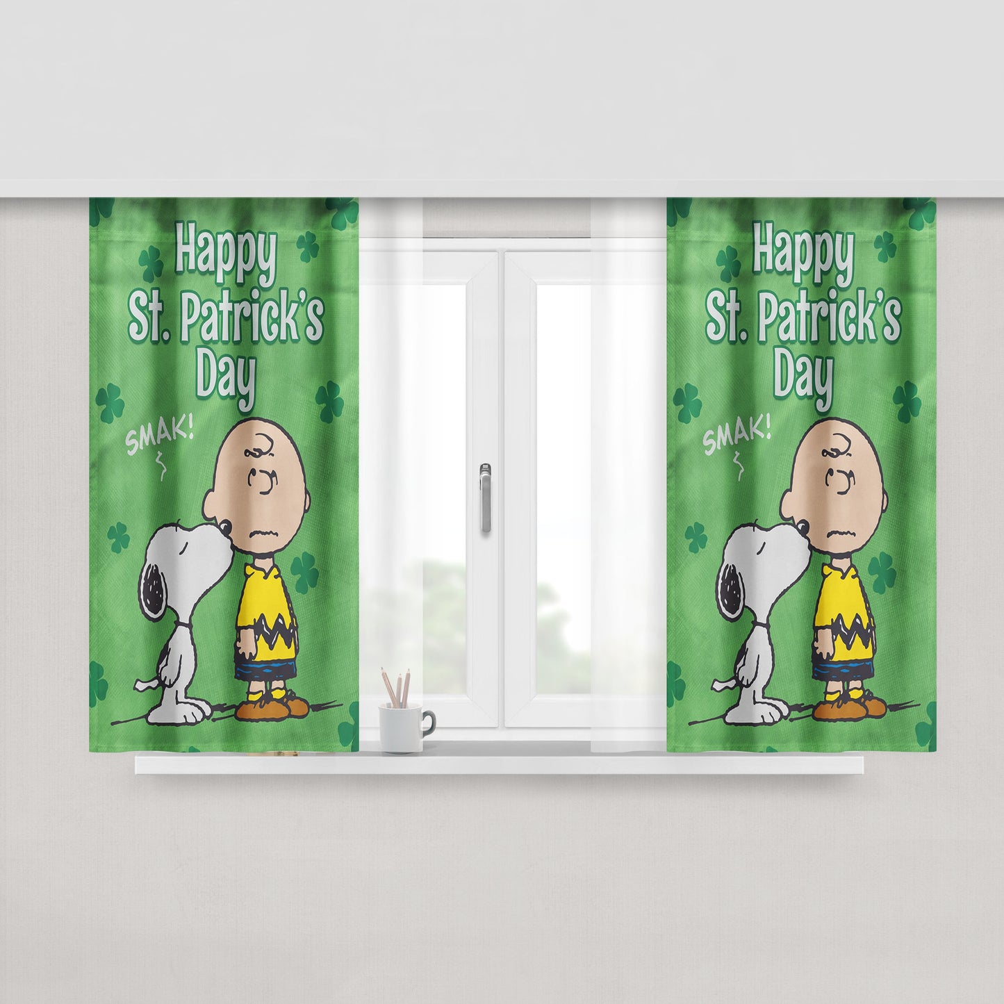 Snoopy And Charlie Brown Moon Peach Skin Window Curtains