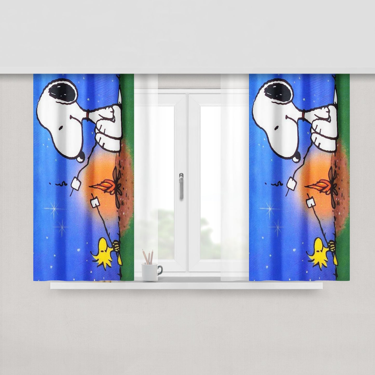 Snoopy Baseball Catch Peach Skin Window Curtains
