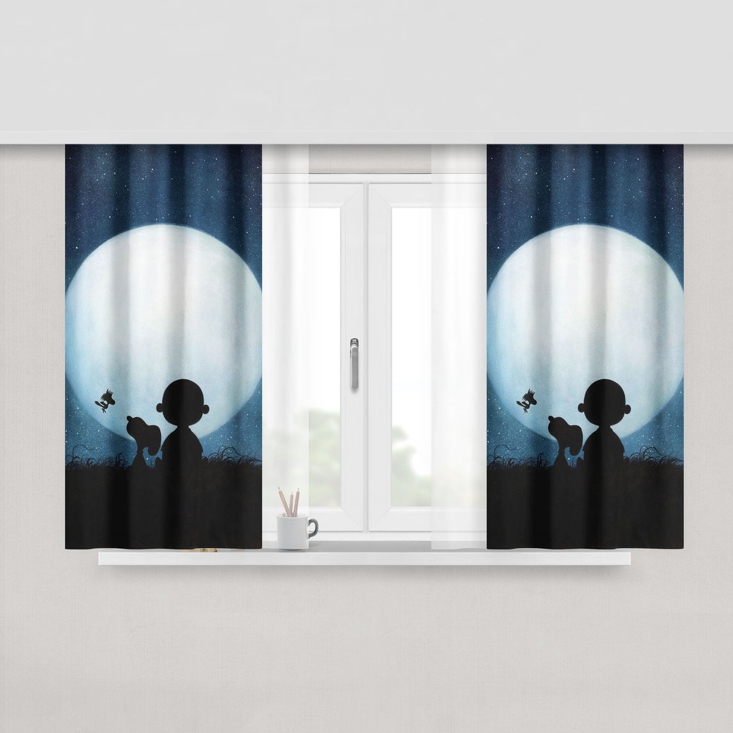 Snoopy Cartoon Star Peach Skin Window Curtains