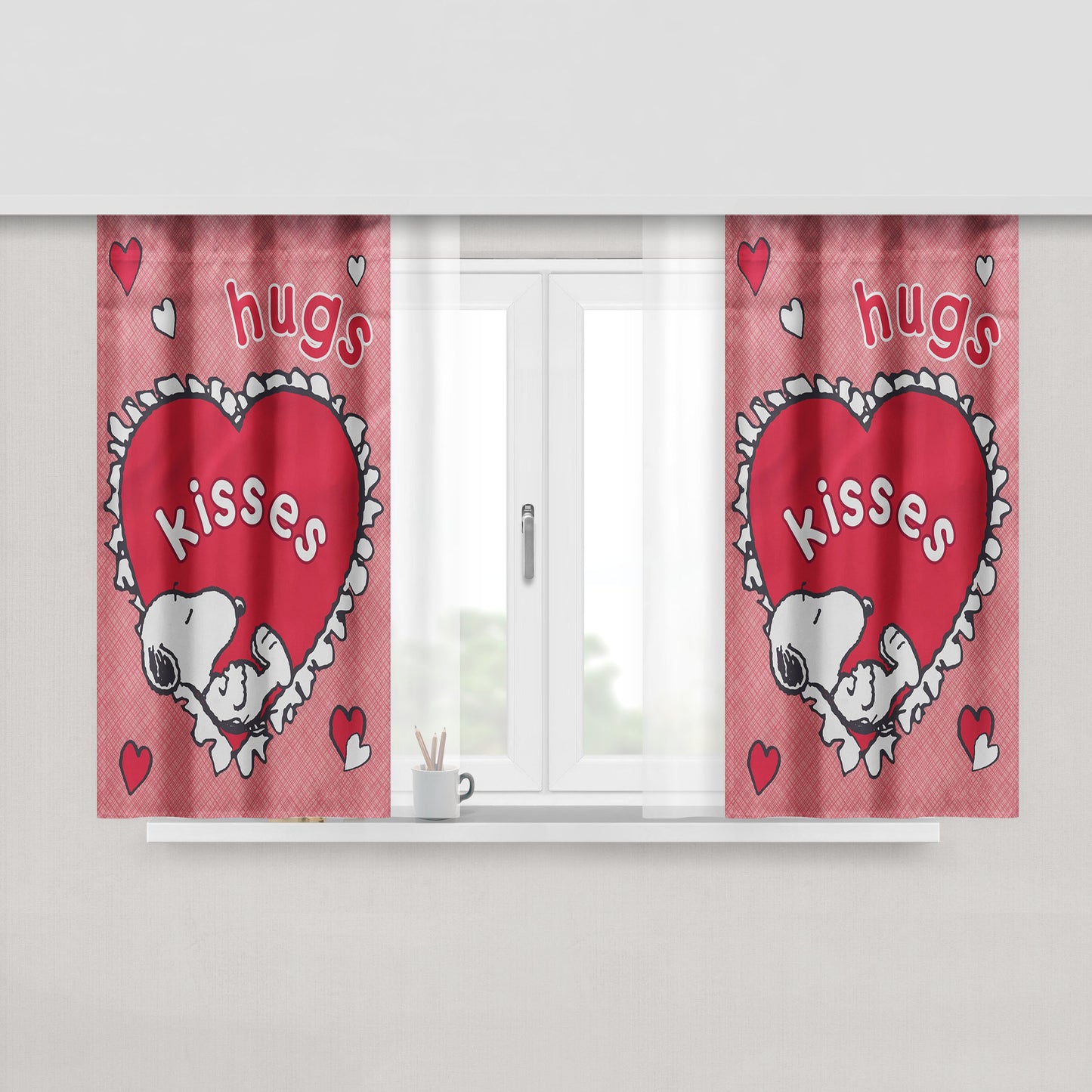 Snoopy Under Palm Tree Peach Skin Window Curtains