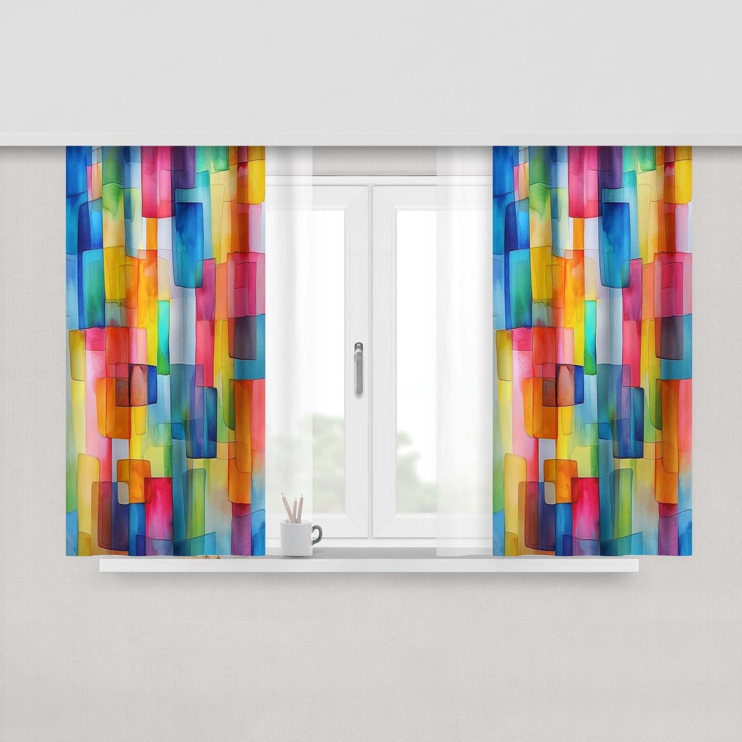Abstract Watercolor Window Curtains