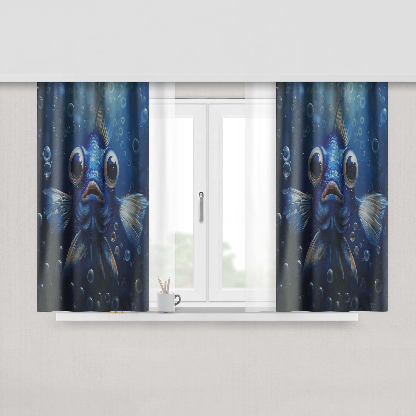 Adorable Blue Fish Window Curtains