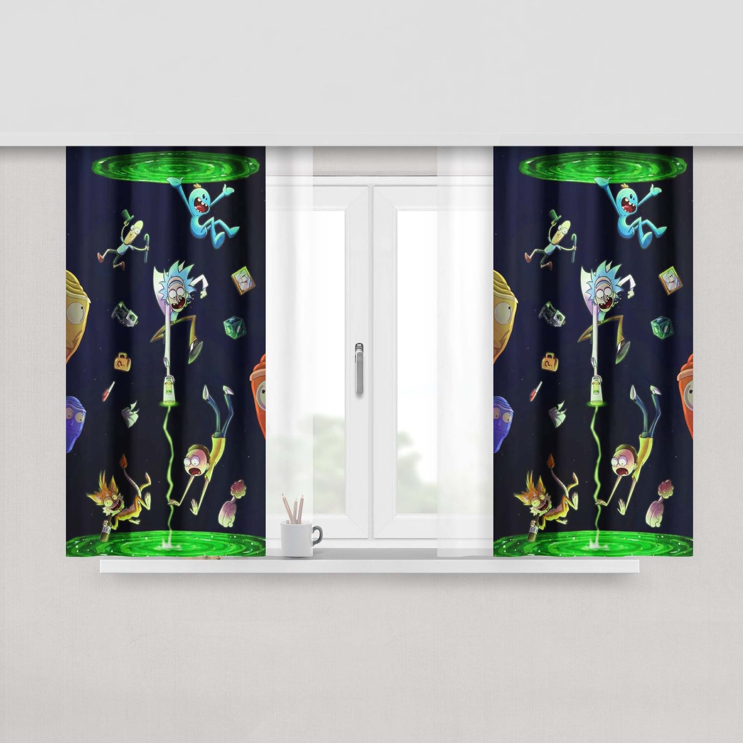 Rick And Morty Pink Peach Skin Window Curtains