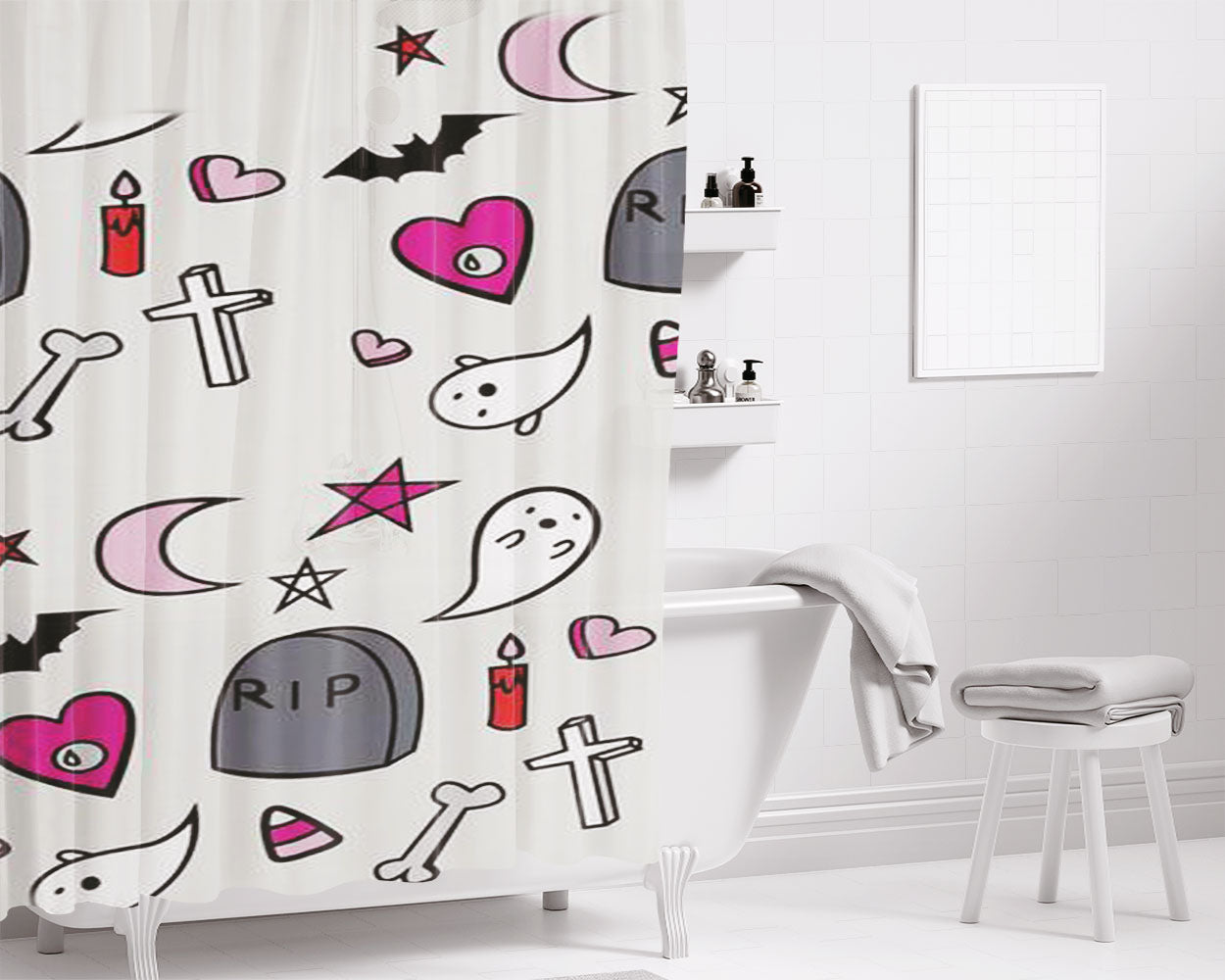 A Creepy Cute Halloween Bathroom Shower Curtain Fabric Waterproof | 66 X 72 Inch