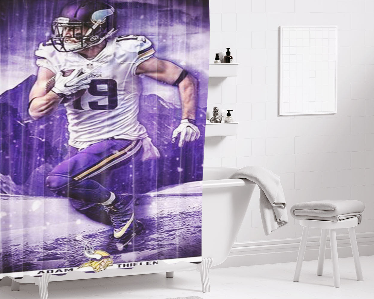 Adam Thielen Minnesota Viking 2 Bathroom Shower Curtain Fabric Waterproof | 66 X 72 Inch
