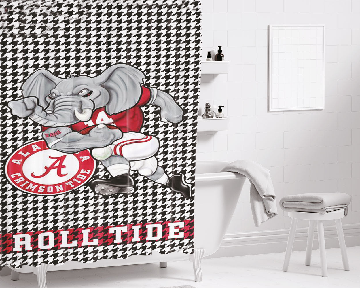 Alabama Crimson Roll Tide 2 Bathroom Shower Curtain Fabric Waterproof | 66 X 72 Inch