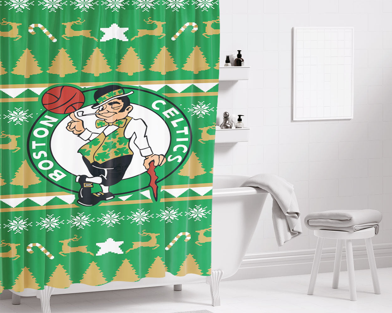 Boston Celtics Case Bathroom Shower Curtain Fabric Waterproof | 66 X 72 Inch