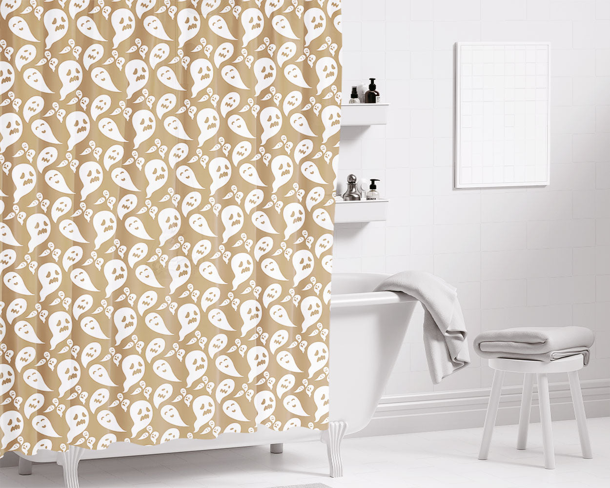 Broncos Denver Christmas Wallpaper Bathroom Shower Curtain Fabric Waterproof | 66 X 72 Inch