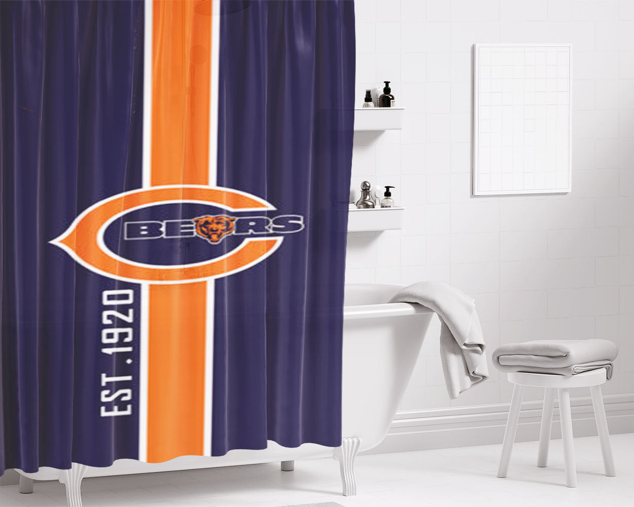 Chicago Angry Bears Nfl Bathroom Shower Curtain Fabric Waterproof | 66 X 72 Inch