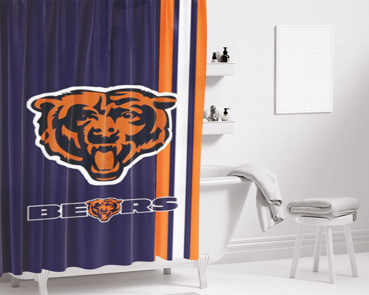 Chicago Bears Nfl Sport Logo Bathroom Shower Curtain Fabric Waterproof | 66 X 72 Inch