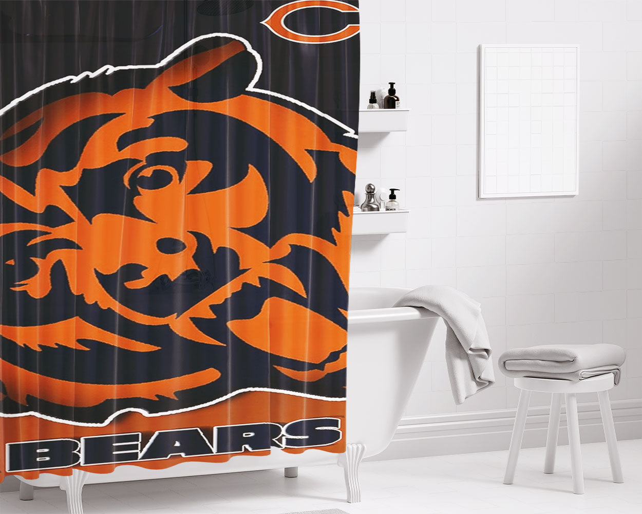 Chicago Bears Nfl Stripe Bathroom Shower Curtain Fabric Waterproof | 66 X 72 Inch