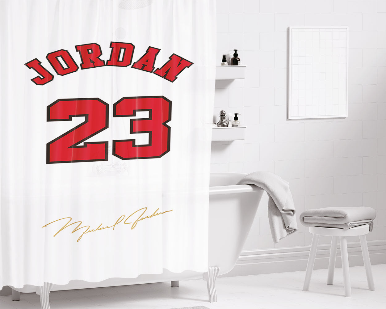 Chicago Bulls Jordan Glitter Bathroom Shower Curtain Fabric Waterproof | 66 X 72 Inch