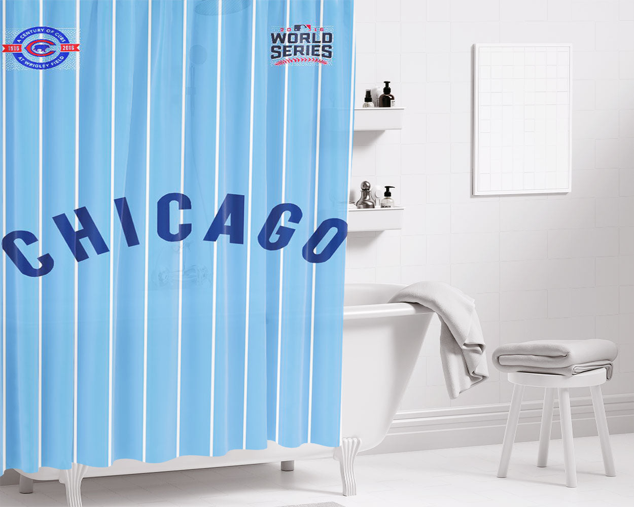 Chicago Cubs Blue Sport Bathroom Shower Curtain Fabric Waterproof | 66 X 72 Inch