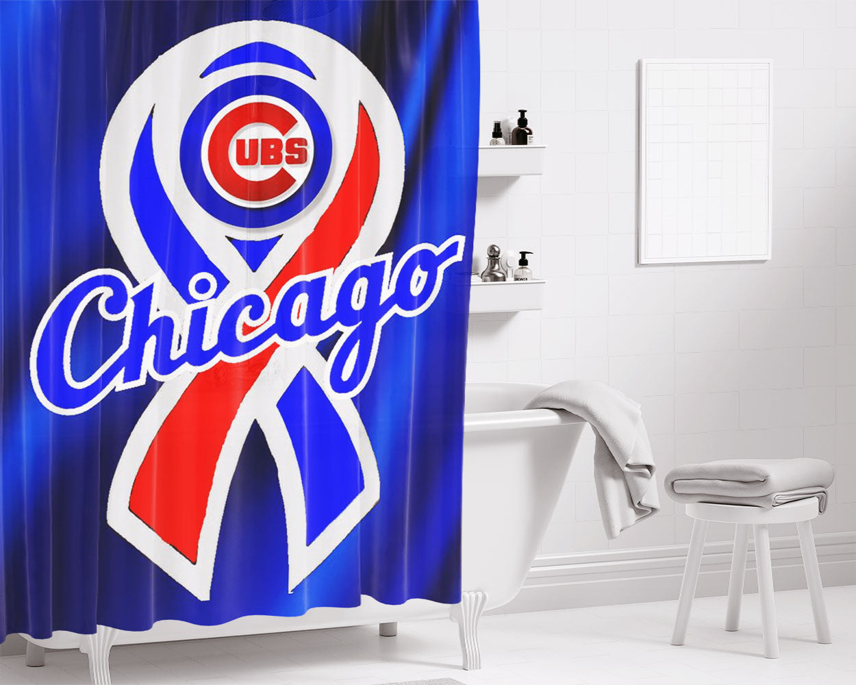 Chicago Cubs Fan Quotes Bathroom Shower Curtain Fabric Waterproof | 66 X 72 Inch