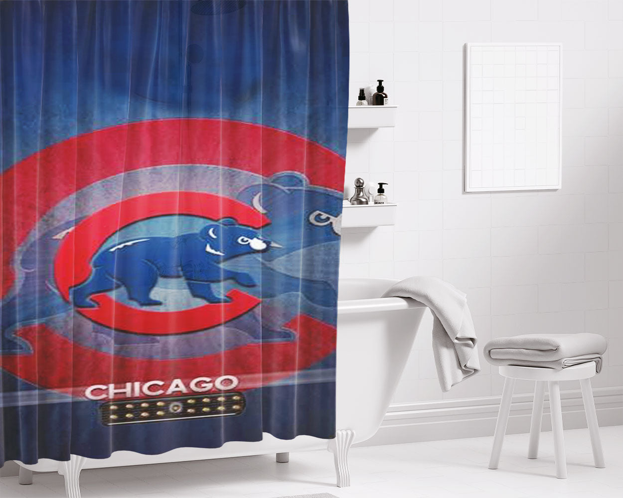 Chicago Cubs Wooden Bathroom Shower Curtain Fabric Waterproof | 66 X 72 Inch