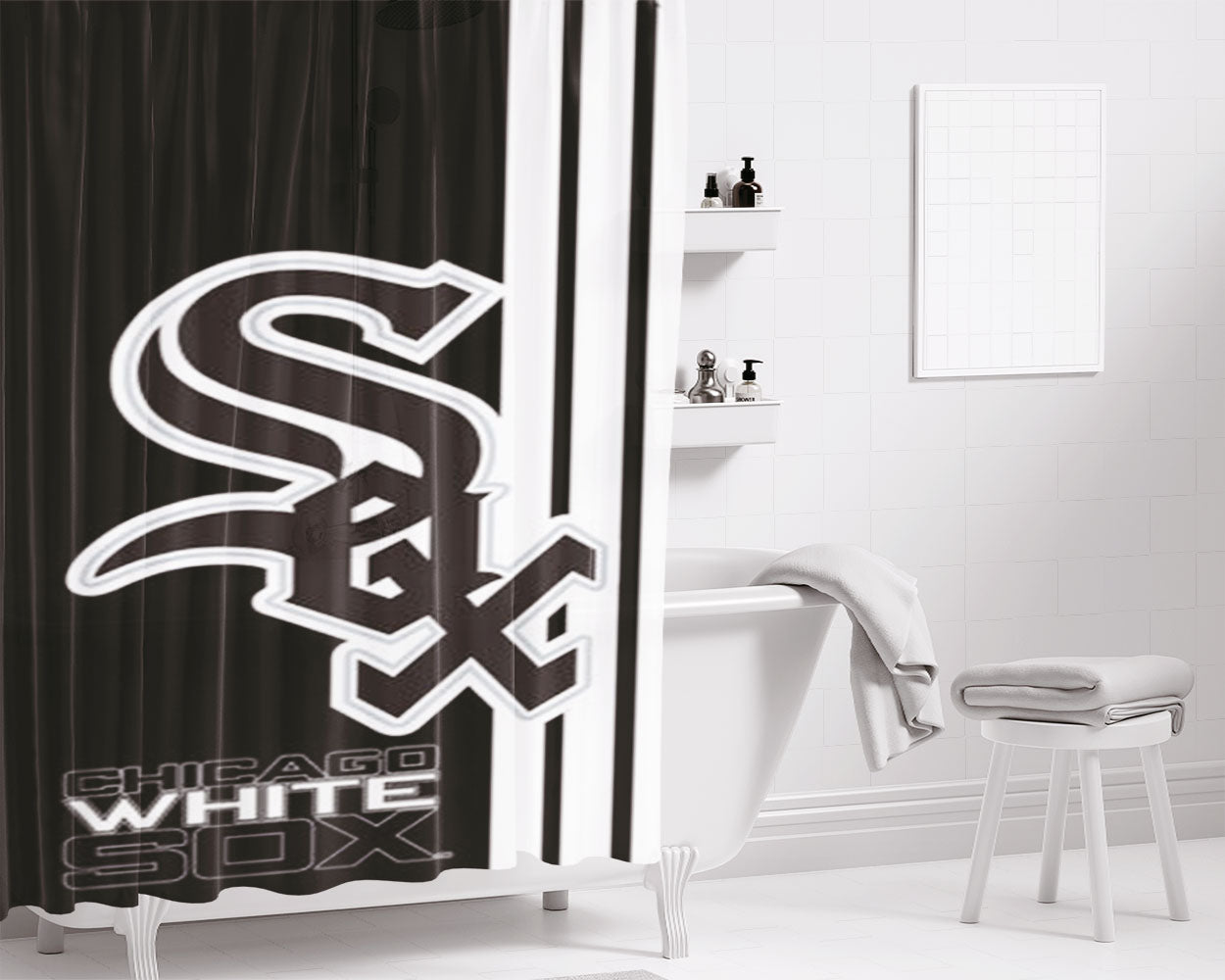 Chicago White Sox 3 Bathroom Shower Curtain Fabric Waterproof | 66 X 72 Inch