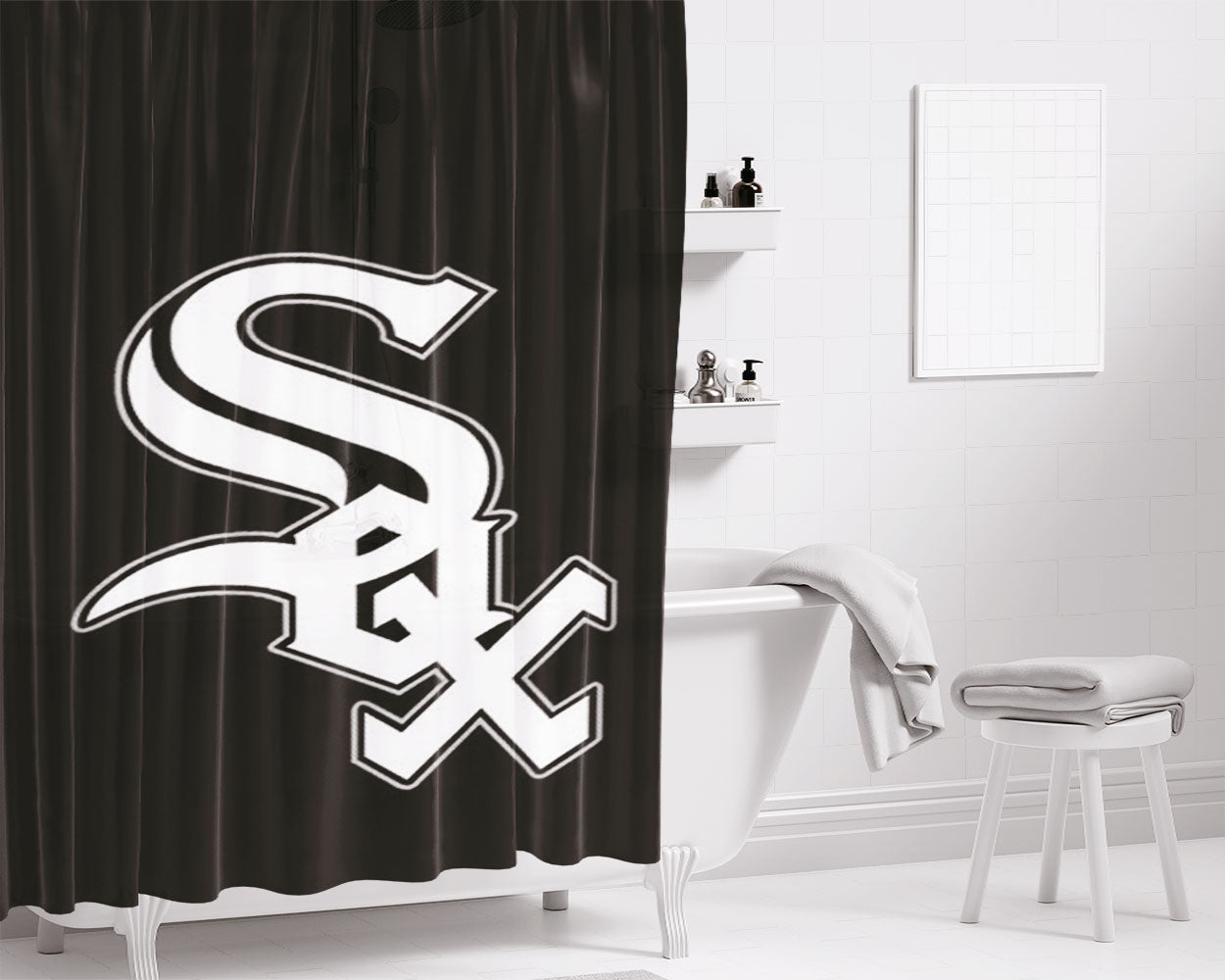 Chicago White Sox Baseball Jersey Logo Bathroom Shower Curtain Fabric Waterproof | 66 X 72 Inch