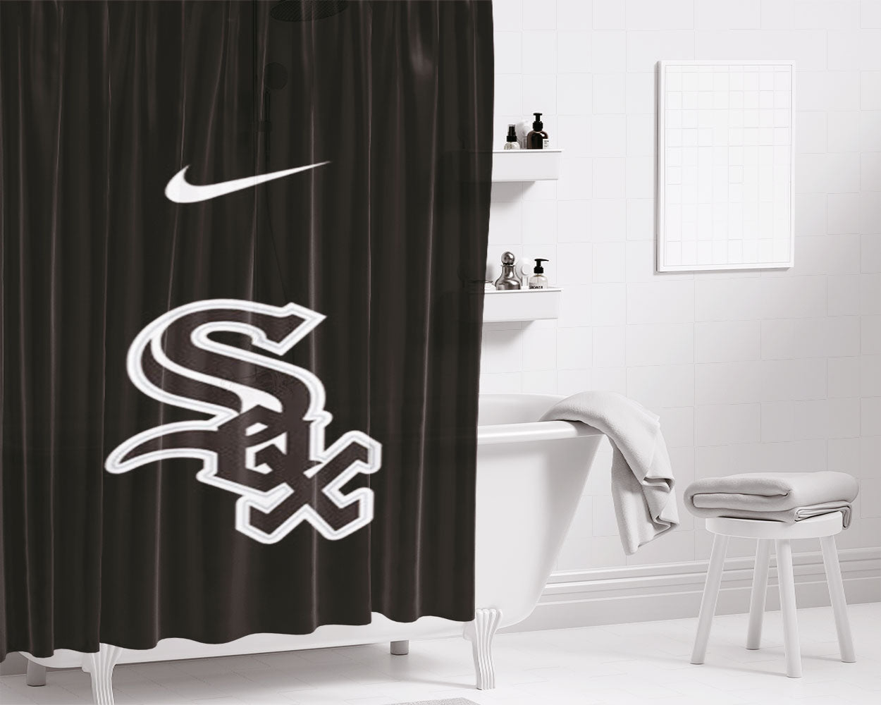Chicago White Sox Nike Logo Bathroom Shower Curtain Fabric Waterproof | 66 X 72 Inch