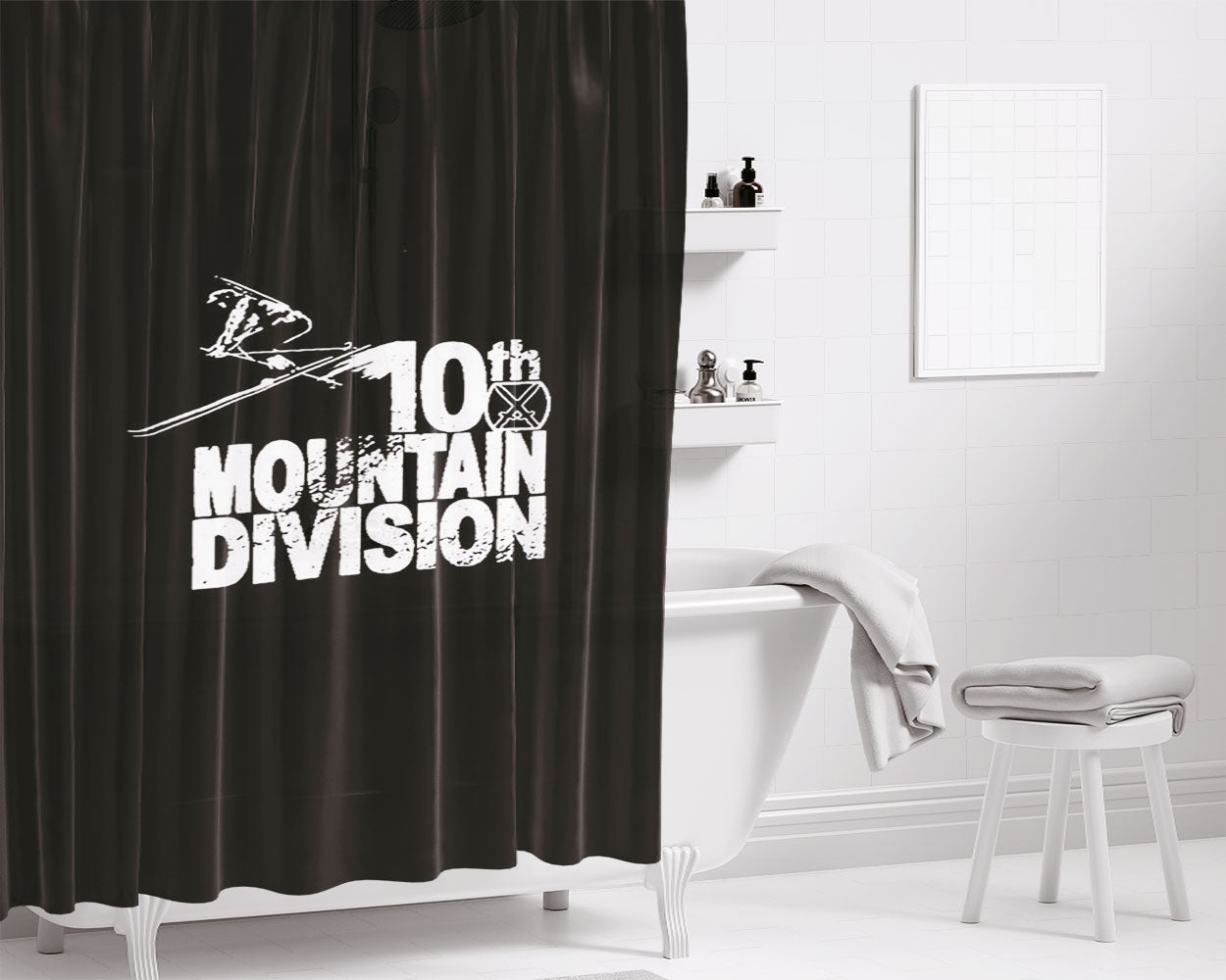 Colorado Ski History 10Th Mountain Division World War 2 Bathroom Shower Curtain Fabric Waterproof | 66 X 72 Inch