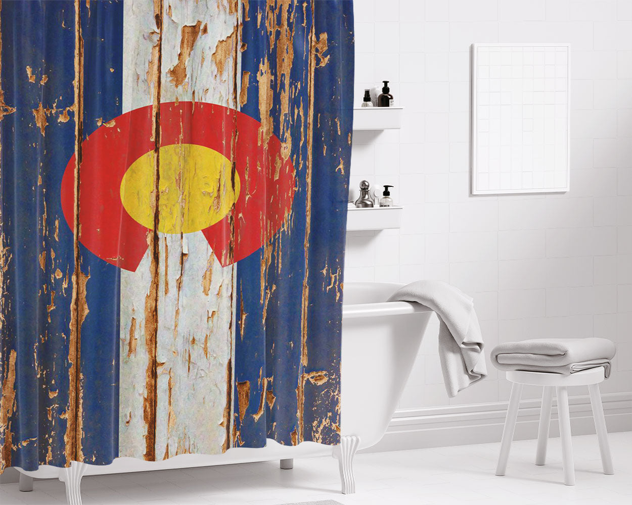 Colorado State Flag Wood Blue Design Bathroom Shower Curtain Fabric Waterproof | 66 X 72 Inch