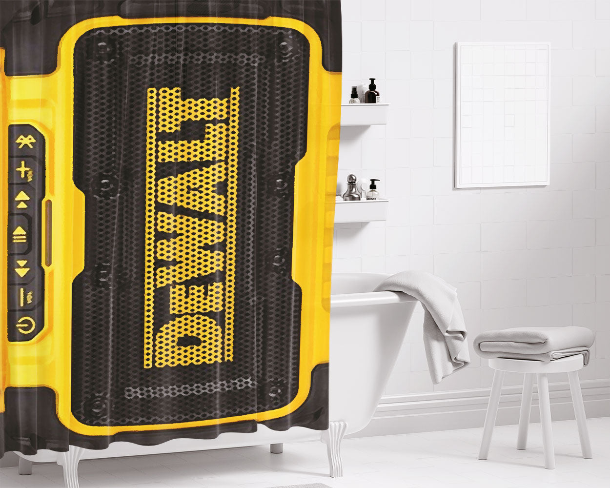 Dewalt Guaranteed Tough Logo Bathroom Shower Curtain Fabric Waterproof | 66 X 72 Inch