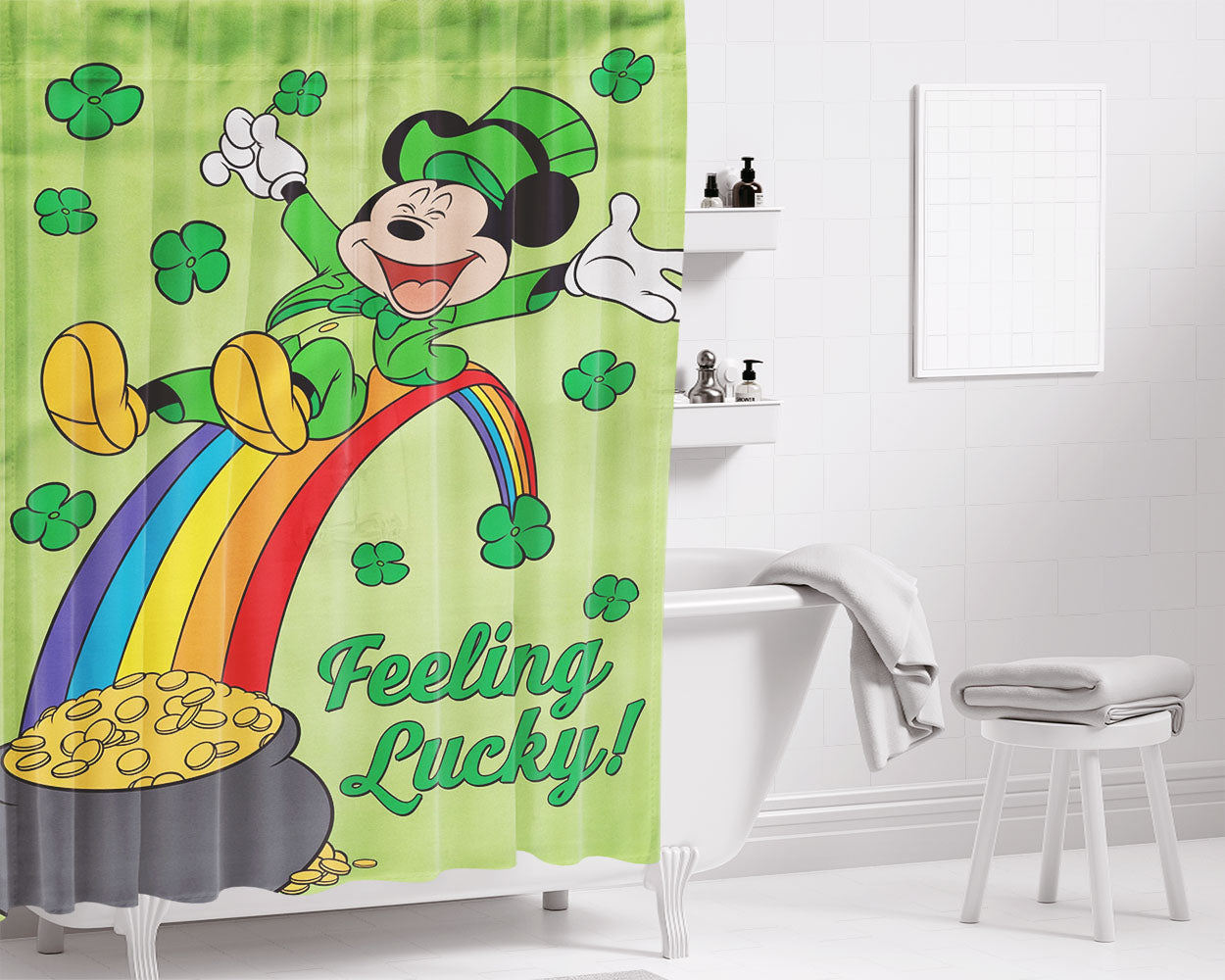 Disney Feeling Jolly Mickey Mouse Bathroom Shower Curtain Fabric Waterproof | 66 X 72 Inch